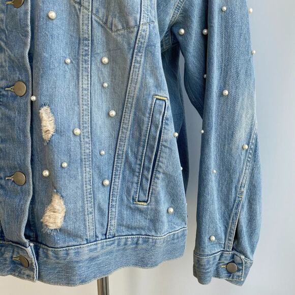 Free People Sunday Funday Pearl  Denim Jacket sz S - Picture 11 of 14